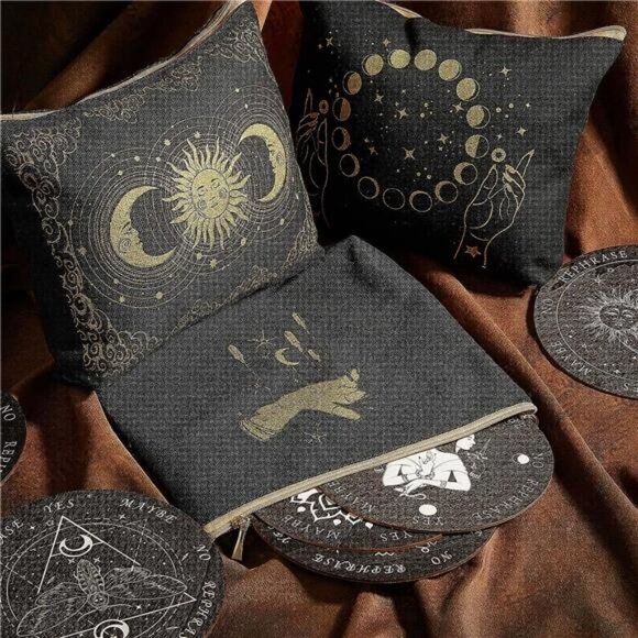 6 Pieces Gothic Moon Witch Tarot Toiletry Makeup Bags Zippered Cosmetics Bag - Picture 5 of 7